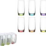 The Damla Glass Drinking Tumbler set consists of six colored glass tumblers, each with a capacity of 390cc. This set is likely designed for serving a variety of beverages in a...