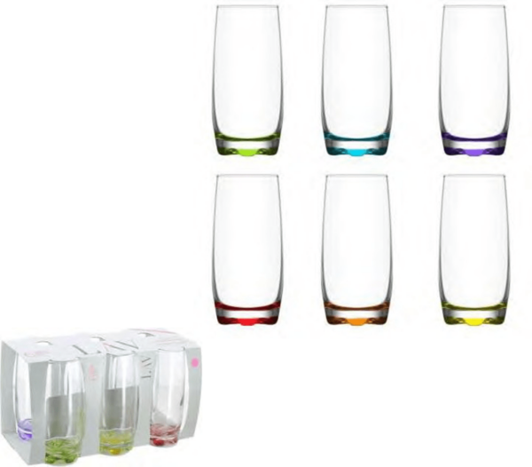 The Damla Glass Drinking Tumbler set consists of six colored glass tumblers, each with a capacity of 390cc. This set is likely designed for serving a variety of beverages in a...