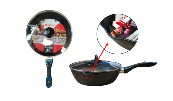 The description seems to be for a frying pan that measures 28 cm in diameter. It features a deep base, which is useful for cooking larger quantities of food or dishes that...