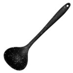 The description you've provided seems to be for a kitchen utensil, specifically a silicone ladle with dimensions 8.5 cm by 29.5 cm. The color is speckled black, and it appears...