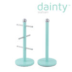 The description you've provided seems to refer to a kitchen accessory set, specifically a kitchen roll holder and a mug tree. The set is branded as "Dainty" and comes in a...