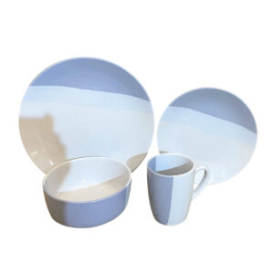 The Durane Dinner Set is a 16-piece collection that includes plates, bowls, and mugs, featuring a Tris Blue design. The set is identified by the model number 10216. Shipping for...