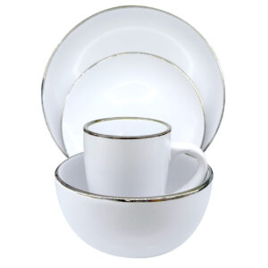 The "Durane Gold Rim Dinnerware Set" is a collection that typically includes 16 pieces and features a white color with a gold rim design. This set is likely intended for formal...