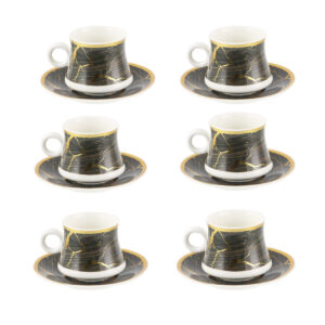 The Durane Sylva Tea Set is a 12-piece collection featuring an elegant black and brown-gold design. Each cup has a capacity of 200ml. The set is identified by the model number...