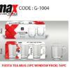 The Fiesta Tea Glass Mugs set includes three glass mugs with a capacity of 245 ml each. The product code for this set is G1004. These mugs are likely designed for enjoying tea...