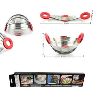 The Foldable Collapsible Metal Colander Strainer with Plastic Handles, measuring 16 x 26 cm, is a versatile kitchen tool designed for efficient straining and draining. Its...