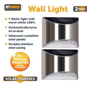 The "Garden Solar Powered Wall Light 2pk" refers to a set of two solar-powered lights designed for outdoor use, specifically to be mounted on walls. Each light measures 10 cm in...