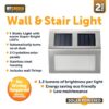 The Garden Wall & Stair Light 2 Pack LED Solar Energy 1057 is a set of outdoor lights designed to illuminate garden walls, stairs, or pathways using solar energy. Each light in...