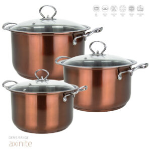 The Gems Stainless Steel Stockpot Set is a three-piece cookware set that likely includes pots of varying sizes, specifically 26 cm, 28 cm, and 30 cm in diameter. The set is...