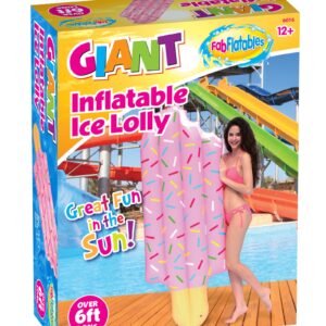 The Giant Inflatable Ice Cream Lolly Swimming Pool Bed is an oversized pool float that resembles an ice cream popsicle, measuring over 6 feet in length. It's designed for use in...