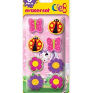 The "Girls Assorted Cre8 Eraser Set" is a collection that includes eight erasers designed with pink floral, ladybird, and butterfly themes. This set is likely intended for use...