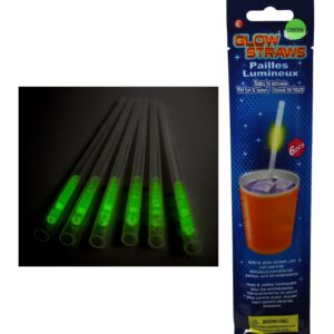 The "Glow In The Dark Plastic Straws Pack of 6 Assorted Colours 5257" is a product that typically includes six plastic straws, each in different colors that glow in the dark....