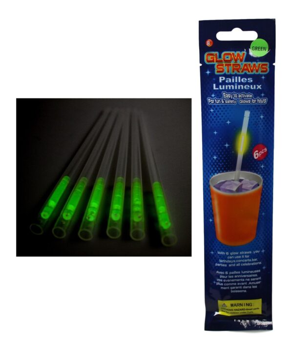 The "Glow In The Dark Plastic Straws Pack of 6 Assorted Colours 5257" is a product that typically includes six plastic straws, each in different colors that glow in the dark....