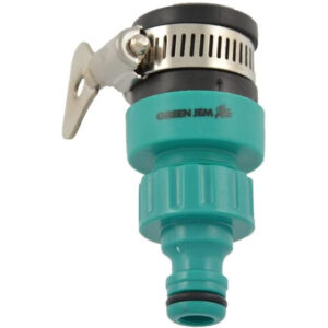 The Green Jem Hose Fit Female Quick Fix Connector is a garden hose accessory designed to easily connect the end of a hose to various attachments, such as sprayers or sprinklers....