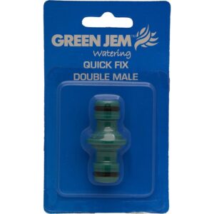 The Green Jem Quick Fix Double Male Connector is a gardening tool or accessory designed to connect two lengths of hose together. It features two male ends that can easily attach...