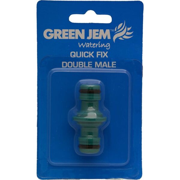 The Green Jem Quick Fix Double Male Connector is a gardening tool or accessory designed to connect two lengths of hose together. It features two male ends that can easily attach...