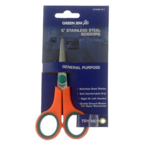 The "Green Jem Stainless Steel Scissors 5" - Case of 12" likely refers to a set of small-sized scissors, each measuring 5 inches in length, made from stainless steel and branded...