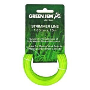 The Green Jem Strimmer Line is a gardening product designed for use in grass trimmers. This particular line measures 1.65mm in diameter and is 15 meters in length. It's...