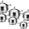 The Imperiale 6 Pc Stainless Steel Casserole Set includes six casserole pots in different sizes: 16 cm, 18 cm, 20 cm, 22 cm, 24 cm, and 26 cm. This set, identified by the...