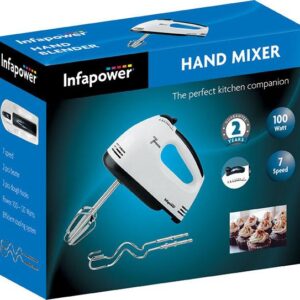 The Infapower 7 Speed Hand Mixer, Model No. X101, is a kitchen appliance designed for mixing various ingredients. With a power rating of 100 watts, it provides multiple speed...