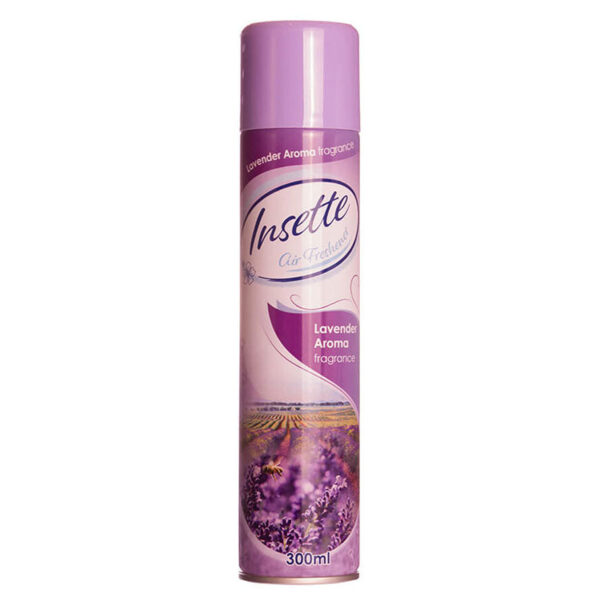 The "Insette Air Freshener Lavender Aroma 300ml - Case of 12" is a bulk package of air fresheners. Each unit within the case contains 300 milliliters of air freshening spray...