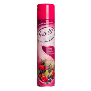 The "Insette Air Freshener Wild Berries 300ml - Case of 12" is a bulk package of air fresheners, each with a capacity of 300 milliliters. The scent is described as "Wild...