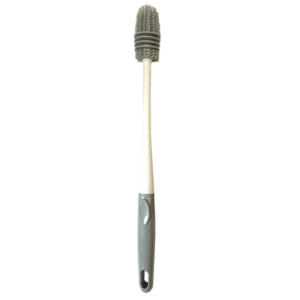 The item you are describing seems to be a cleaning brush designed for bottles, cups, or mugs. It features a silicone brush head and a plastic handle. The dimensions are 33 cm in...