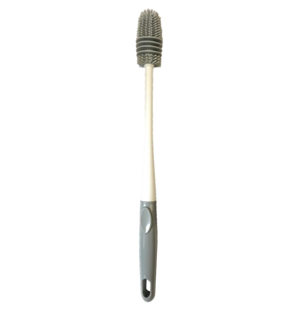 The item you are describing seems to be a cleaning brush designed for bottles, cups, or mugs. It features a silicone brush head and a plastic handle. The dimensions are 33 cm in...