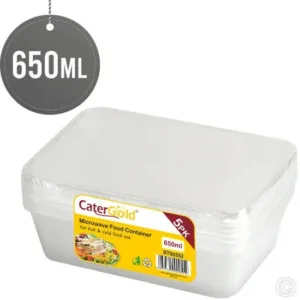 The item you are referring to is a set of plastic food storage containers, each with a capacity of 650ml. This particular set includes five containers, identified by the model...