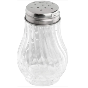 The item you're describing appears to be a clear ribbed glass jar designed for dispensing sugar, spices, or cheese. Its dimensions are 10 cm in height and 5 cm in width. The...