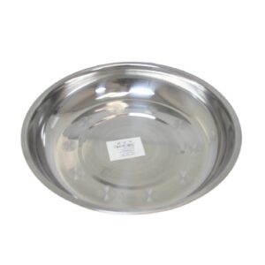 The item you're describing seems to be a steel chrome-plated thali-style serving dish or platter, with a diameter of 23 cm. These types of platters are often used for serving...