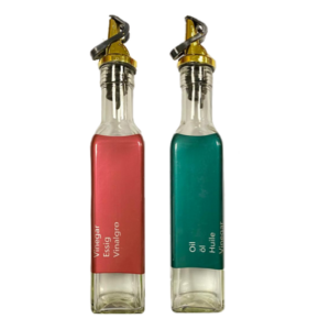 The item you're referring to is a clear glass oil and vinegar bottle with a capacity of 250ml. It features a colored label and comes in assorted colors. The item code or model...