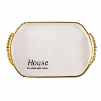 The item you're referring to is an oval serving tray that features a gold rim and handles, with dimensions of 25.5 x 36 x 2.8 cm. The model or item number appears to be 7640....