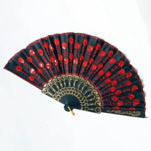 The item you're referring to seems to be a decorative mini Chinese hand fan featuring embroidery and sequins, available in assorted colors. It is likely labeled "0917 A" for...