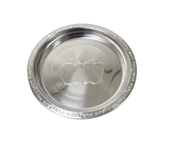 The item you're referring to seems to be a steel serving dish or platter with an apple design, measuring 45cm. The number "5630" could be a model or product code. "Parcel Rate"...