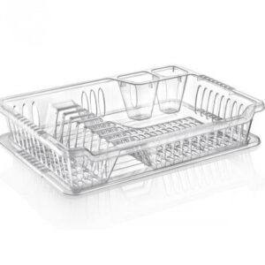 The Kitchen Hobby Small Clear Plastic Dish Drainer with Tray is a compact and practical kitchen accessory designed to assist with drying dishes. With dimensions of 29 x 40 x 8.5...