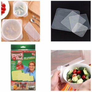 The "Kitchen Stretch And Fresh Reusable Food Wrap Covers Pack of 4 Assorted Sizes 4335" is a product designed to help keep food fresh by providing an airtight seal over...