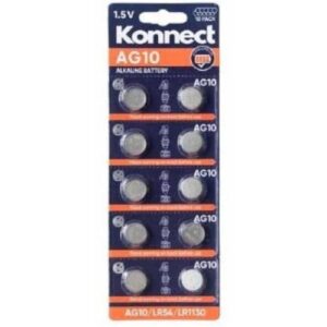 The Konnect 10 Pack Alkaline Batteries 1.5V AG10, also known by their alternative codes LR54 and LR1130, are small, button-cell batteries commonly used in various small...