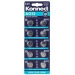 The Konnect 10 Pack Alkaline Batteries are a set of 1.5-volt batteries, specifically AG12 or LR43 size. These are commonly used in small electronic devices, such as watches,...