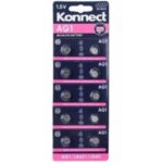 The Konnect 10 Pack Alkaline Batteries are a set of small, 1.5-volt batteries suitable for various electronic devices. The battery models included in this pack are AG1, LR621,...