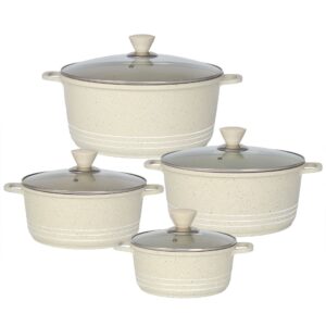 The Laria Marbell Die Cast Stockpot Pan Set is a 4-piece kitchen cookware set, identified by the model number 10885. The set is finished in a cream color, offering a stylish and...