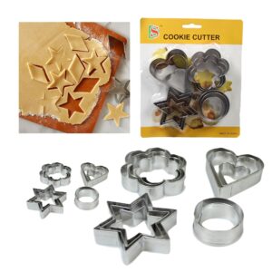 The Metal Baking Cookie Cutters Moulds Pack of 12 includes a variety of assorted shapes, perfect for enhancing your baking experience. These cookie cutters are likely made of...