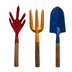 The Metal Gardening Tools Set (3 pieces) with a length of 28 cm each is available in assorted colors under the model number 6909. This set typically includes essential gardening...