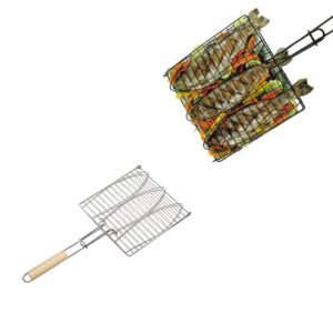 The Metal Meat Fish Roasting BBQ Basket Grill is a grilling accessory designed to help you cook meat, fish, and other foods over a barbecue. It features a wooden handle for...