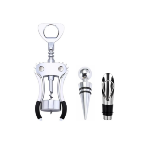 The Metal Wing Corkscrew Wine Bottle Opener Set is a convenient tool designed for wine enthusiasts. This set typically includes a wing corkscrew, a wine stopper, and a wine...