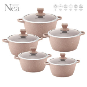 The Nea Marbell Diecast Stockpot Set 5pc Marfil 6762 is a cookware set that typically includes five pieces made from die-cast materials, likely designed for durability and...