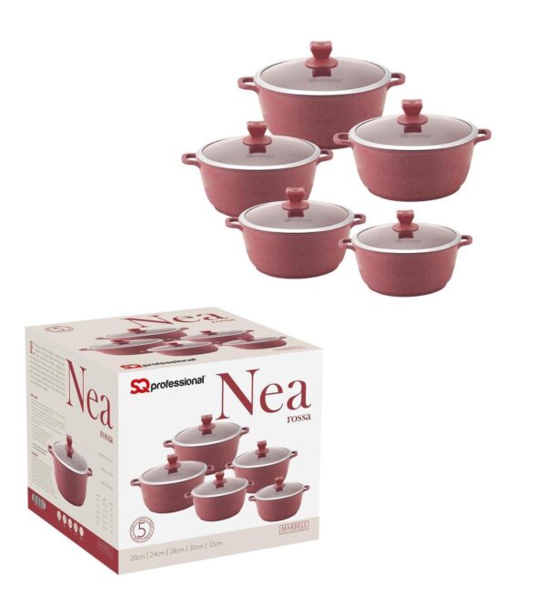 The Nea Marbell Diecast Stockpot Set is a collection of five pots with a striking red marble effect design. This set includes pots in various sizes: 20 cm, 24 cm, 28 cm, 30 cm,...