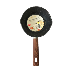 The Non Stick Frying Pan with Wooden Print Handle is a compact kitchen tool, measuring 14cm in diameter. It features a speckled black finish, adding a touch of style to its...