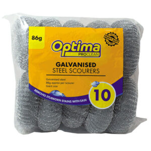 The Optima Proclean Heavy Duty Galvanised Steel Scourers are a cleaning product designed for tough scrubbing and cleaning tasks. Each scourer in this pack is made from...