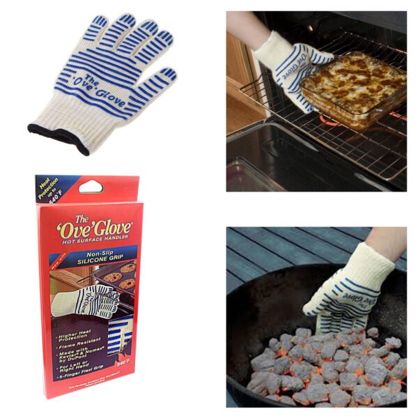 The 'Ove' Glove is a type of heavy-duty oven glove designed to provide protection from heat while handling hot items in the kitchen. It features a non-slip silicone grip to...